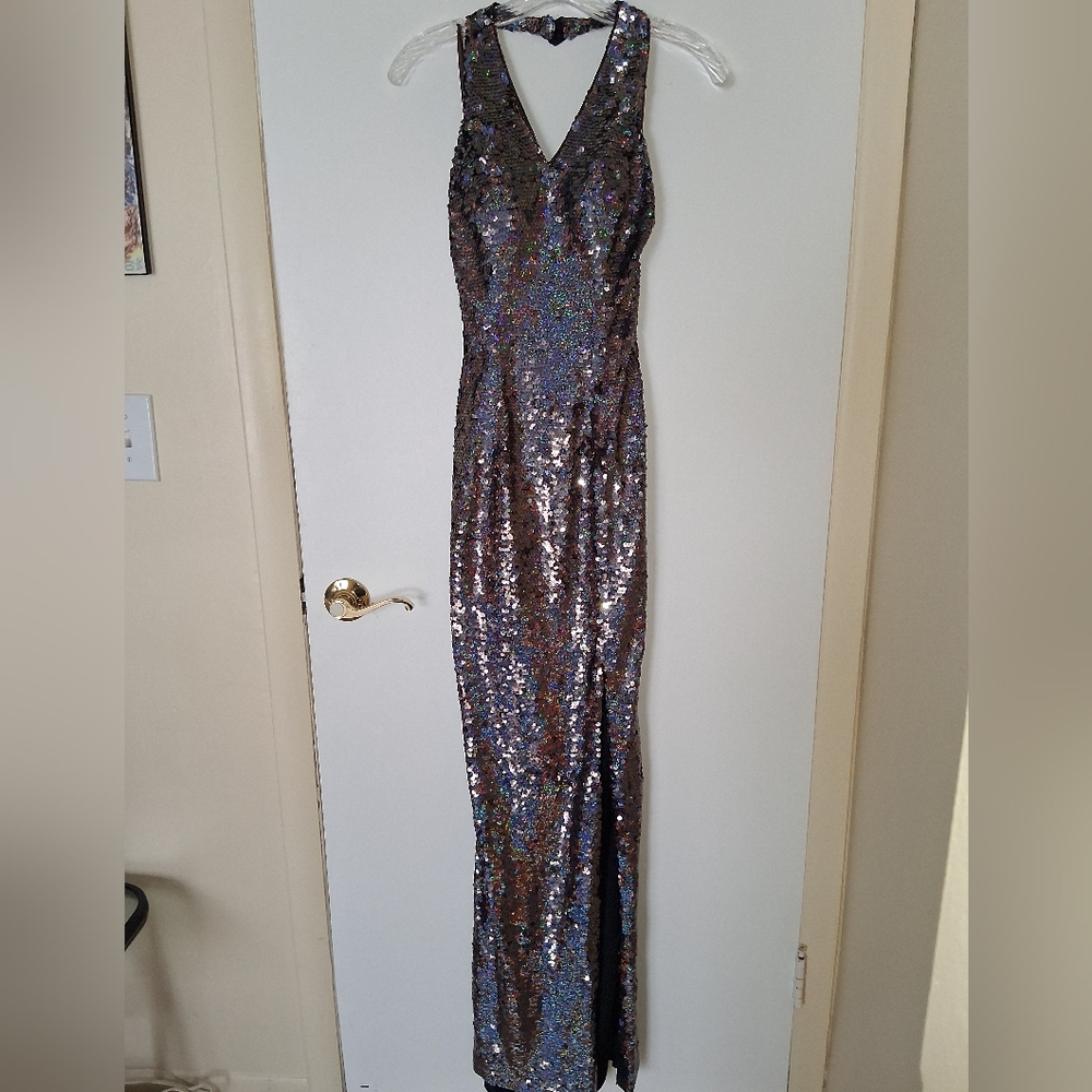 Elegant Vintage Showtime Sequin Evening Gown With Dramatic Slit
